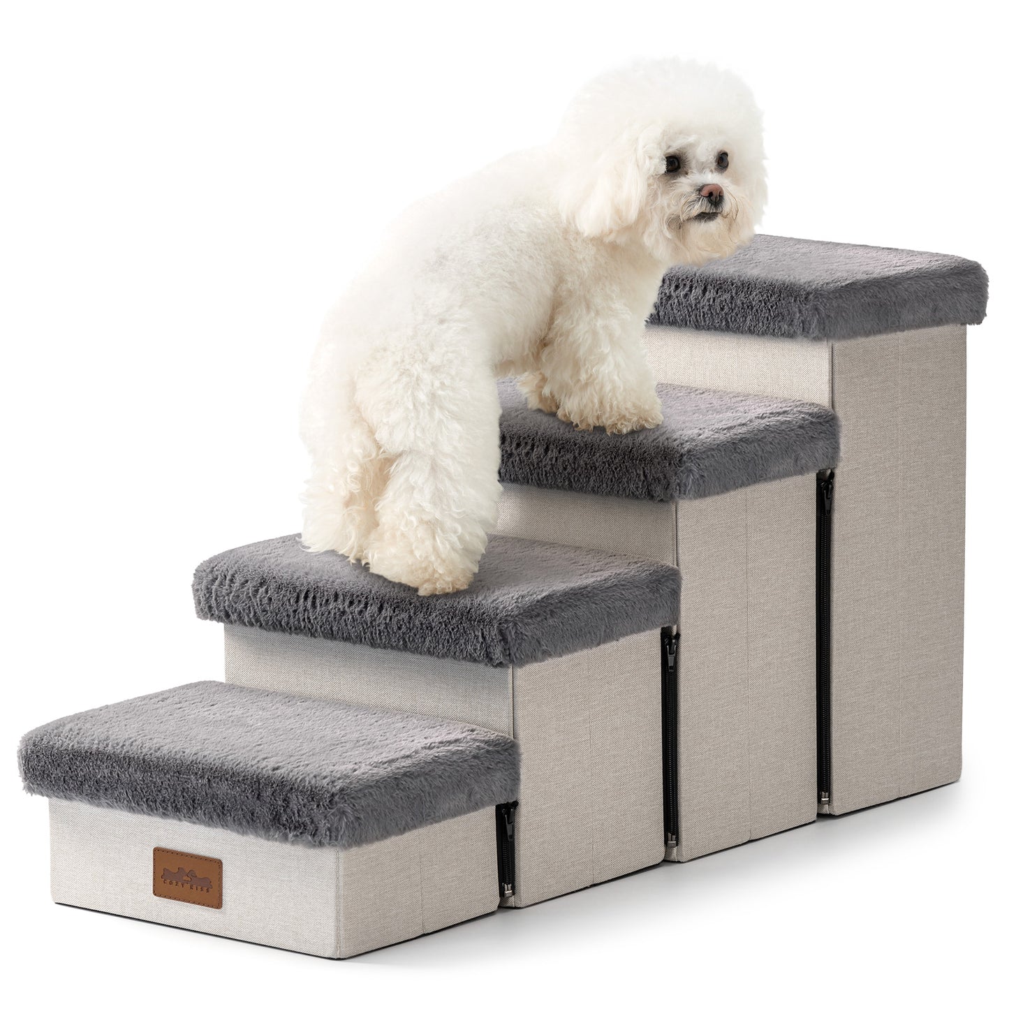 Storage Pet Stairs with Faux Fur 4-Step