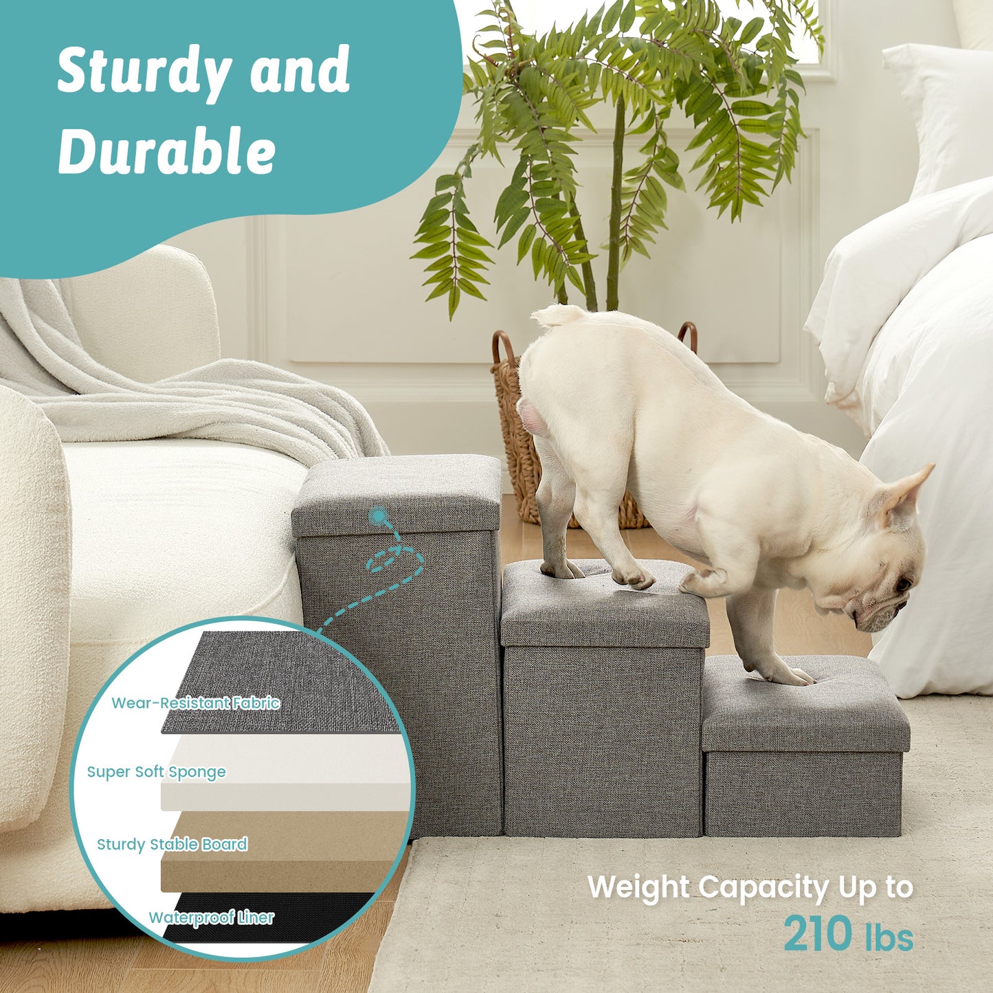 Wide Storage Pet Stairs 4-Step