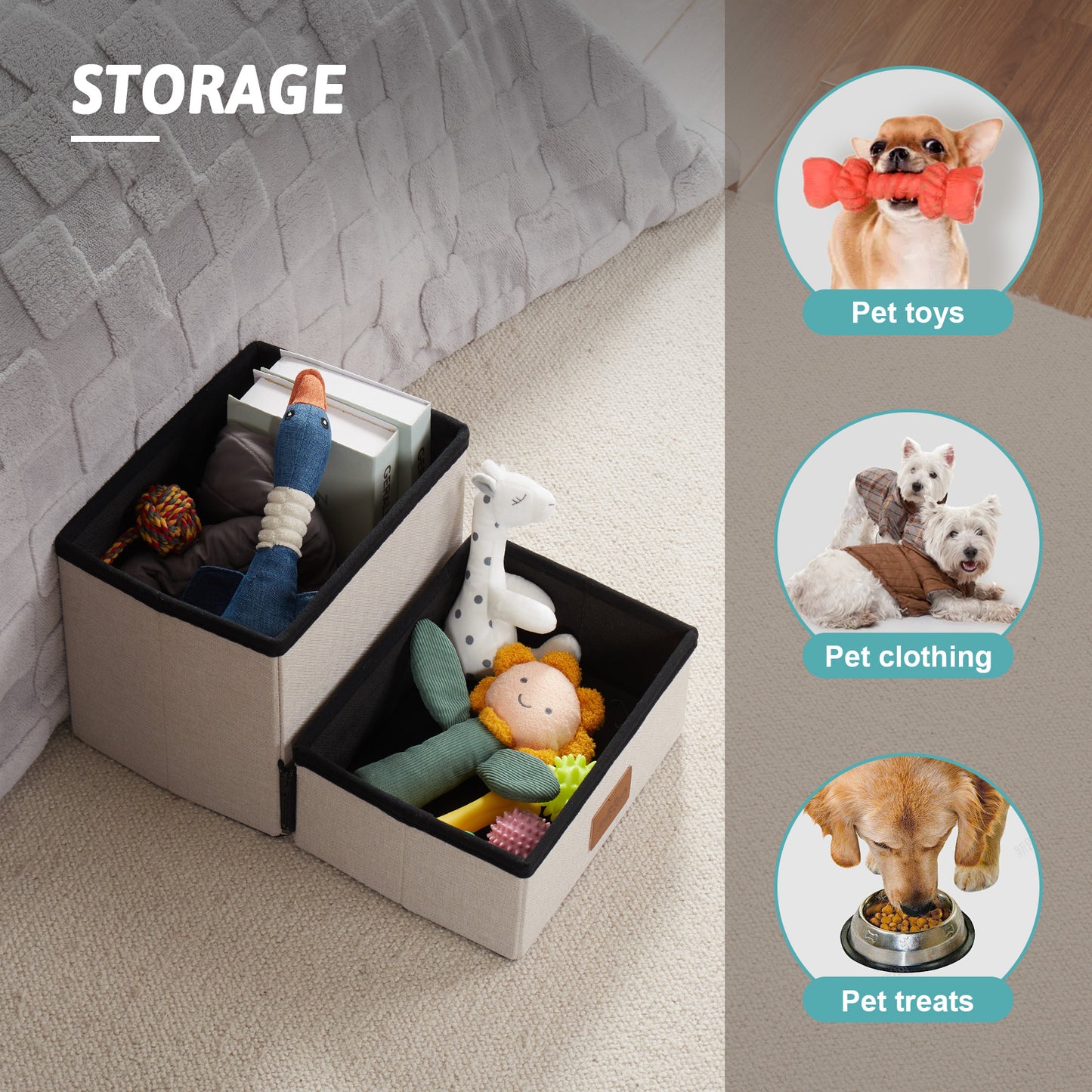 Storage Pet Stairs with Faux Fur 2-Step