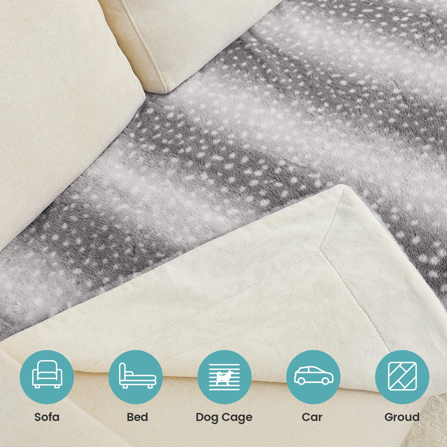 Grey Deer Print Faux Fur Blanket