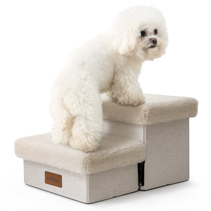 Storage Pet Stairs with Faux Fur 2-Step
