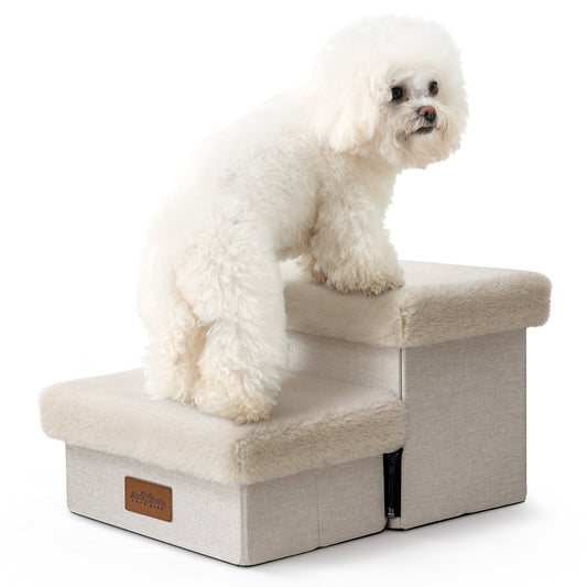Storage Pet Stairs with Faux Fur 2-Step