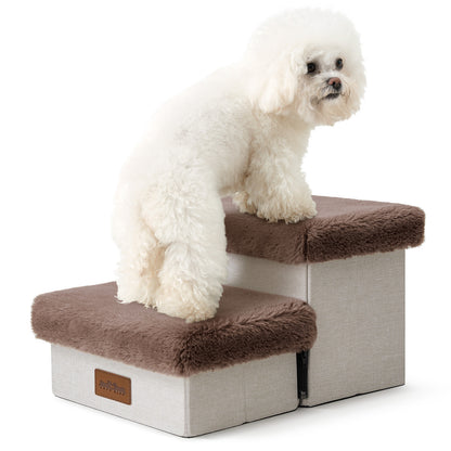 Storage Pet Stairs with Faux Fur 2-Step