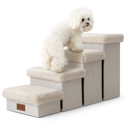 Storage Pet Stairs with Faux Fur 4-Step