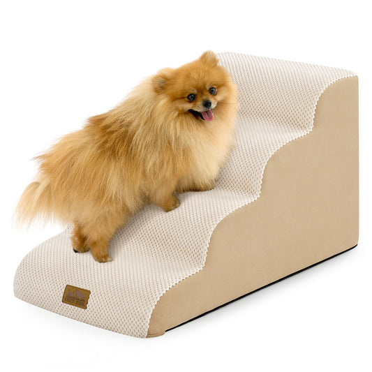 Low-Height Curved Foam Pet Stairs 4-Step