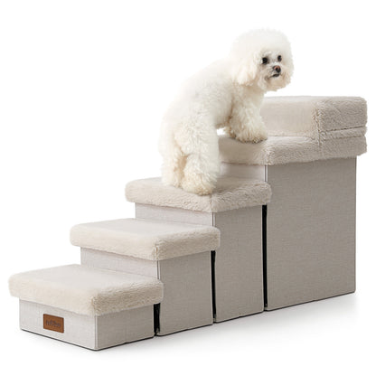 Storage Pet Stairs with Faux Fur 5-Step