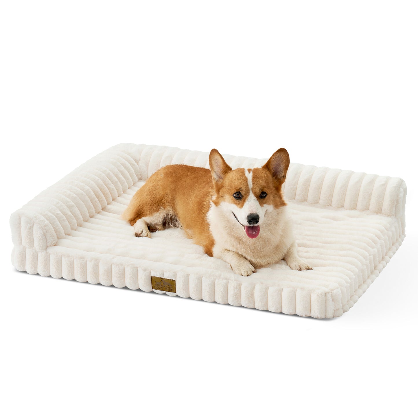 L-Shape Striped Faux Fur Orthopedic Foam Dog Bed