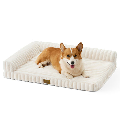 L-Shape Striped Faux Fur Orthopedic Foam Dog Bed