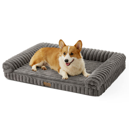 U-Shape Striped Faux Fur Orthopedic Foam Dog Bed