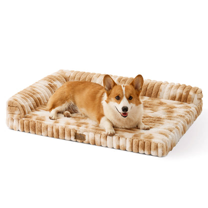 L-Shape Striped Faux Fur Orthopedic Foam Dog Bed