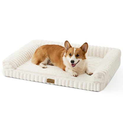 U-Shape Striped Faux Fur Orthopedic Foam Dog Bed