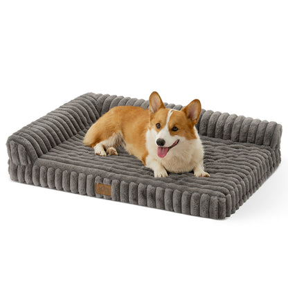 L-Shape Striped Faux Fur Orthopedic Foam Dog Bed
