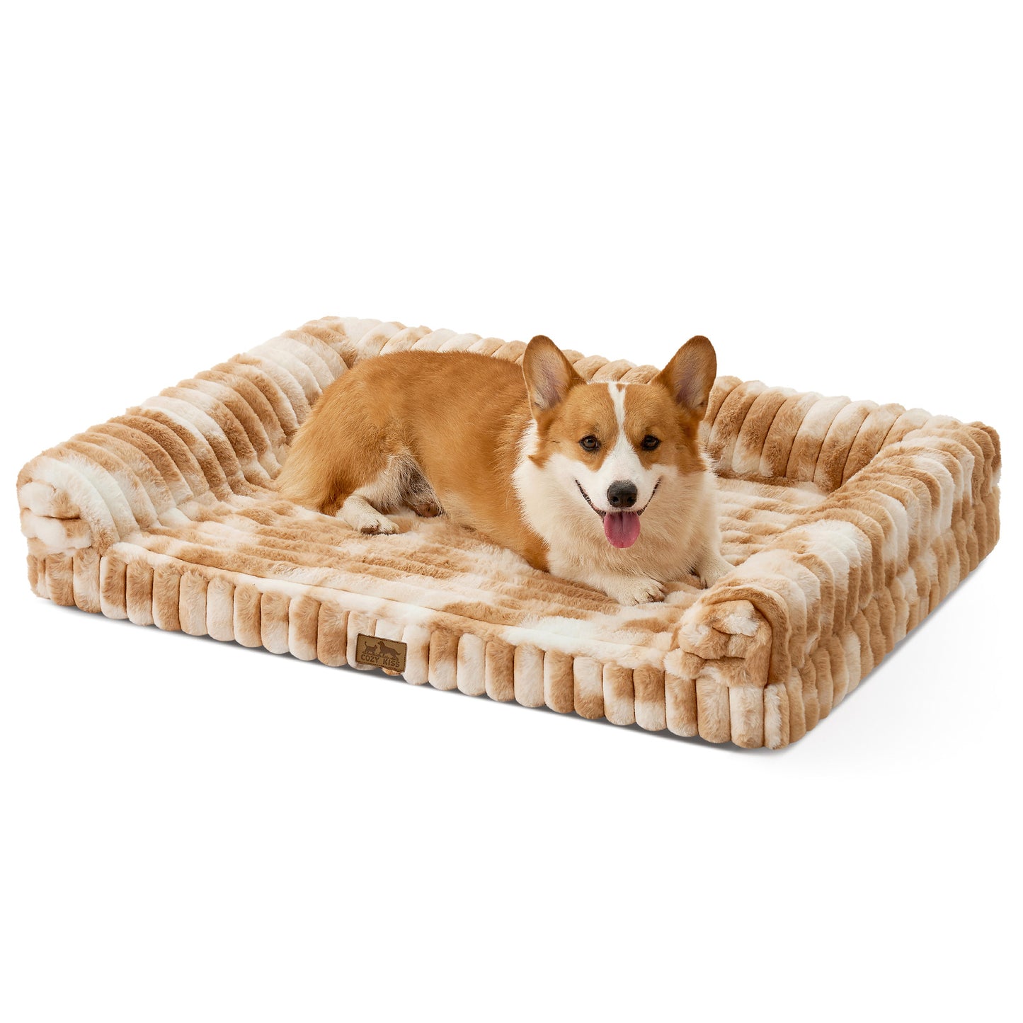 U-Shape Striped Faux Fur Orthopedic Foam Dog Bed
