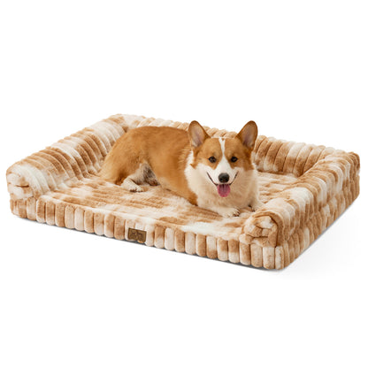 U-Shape Striped Faux Fur Orthopedic Foam Dog Bed