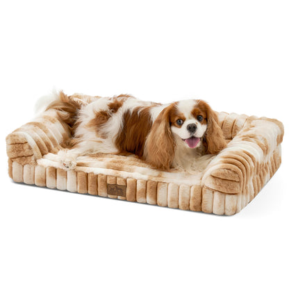 U-Shape Striped Faux Fur Orthopedic Foam Dog Bed