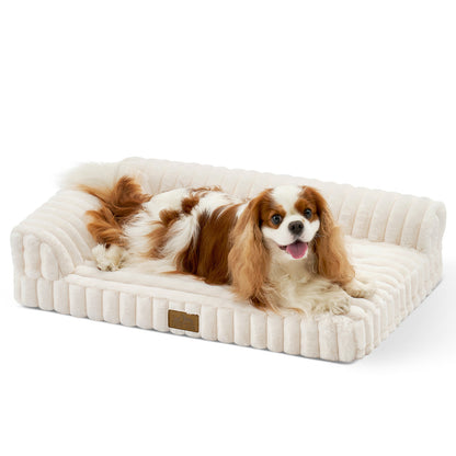 L-Shape Striped Faux Fur Orthopedic Foam Dog Bed