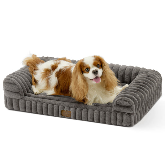 U-Shape Striped Faux Fur Orthopedic Foam Dog Bed