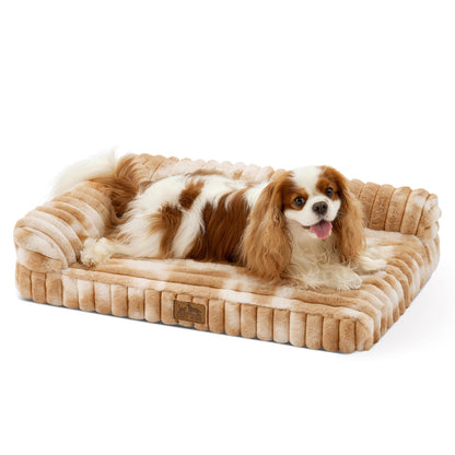 L-Shape Striped Faux Fur Orthopedic Foam Dog Bed