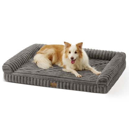U-Shape Striped Faux Fur Orthopedic Foam Dog Bed