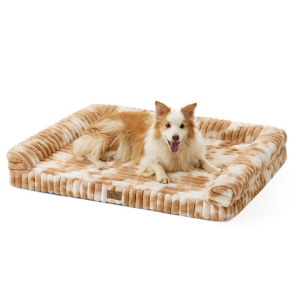 U-Shape Striped Faux Fur Orthopedic Foam Dog Bed