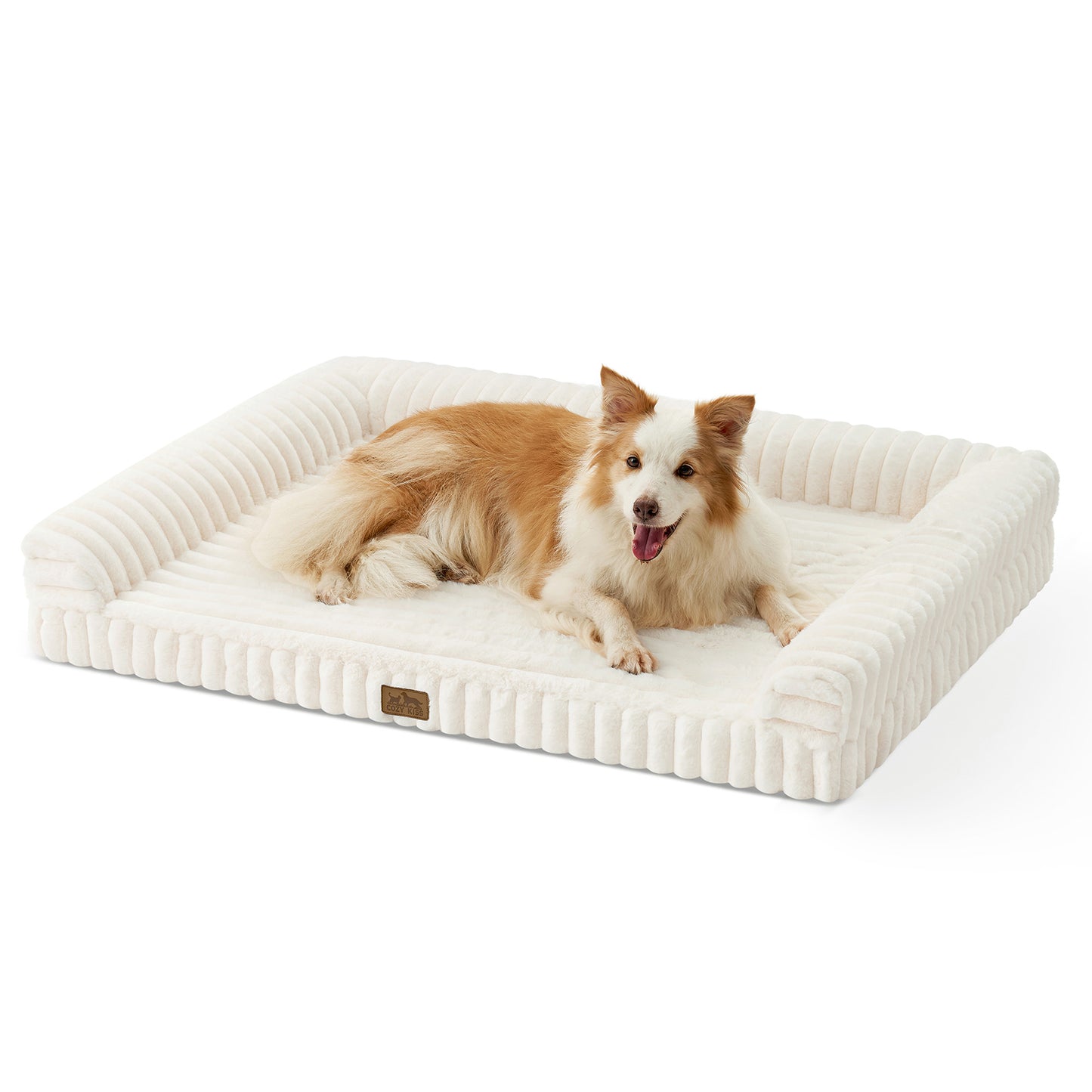 U-Shape Striped Faux Fur Orthopedic Foam Dog Bed