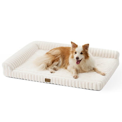 L-Shape Striped Faux Fur Orthopedic Foam Dog Bed