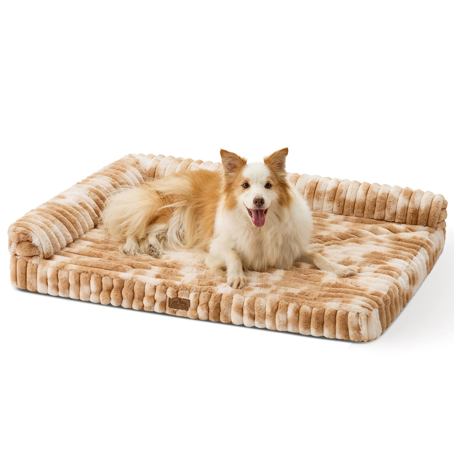 L-Shape Striped Faux Fur Orthopedic Foam Dog Bed