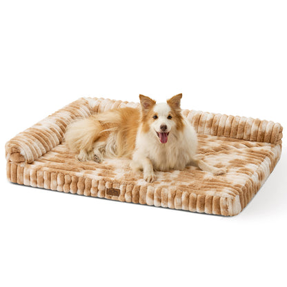 L-Shape Striped Faux Fur Orthopedic Foam Dog Bed