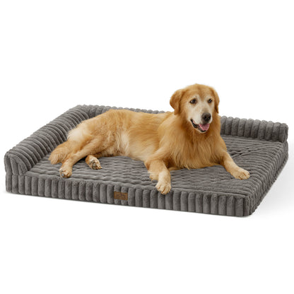 L-Shape Striped Faux Fur Orthopedic Foam Dog Bed