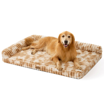 L-Shape Striped Faux Fur Orthopedic Foam Dog Bed