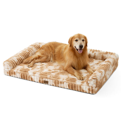 U-Shape Striped Faux Fur Orthopedic Foam Dog Bed