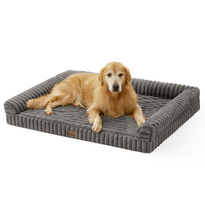 U-Shape Striped Faux Fur Orthopedic Foam Dog Bed