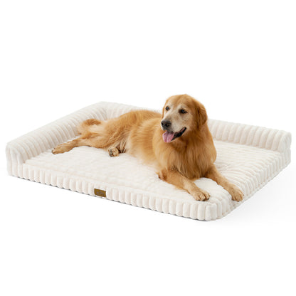 L-Shape Striped Faux Fur Orthopedic Foam Dog Bed