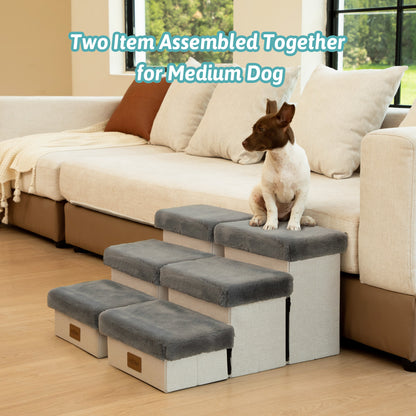 Storage Pet Stairs with Faux Fur 3-Step