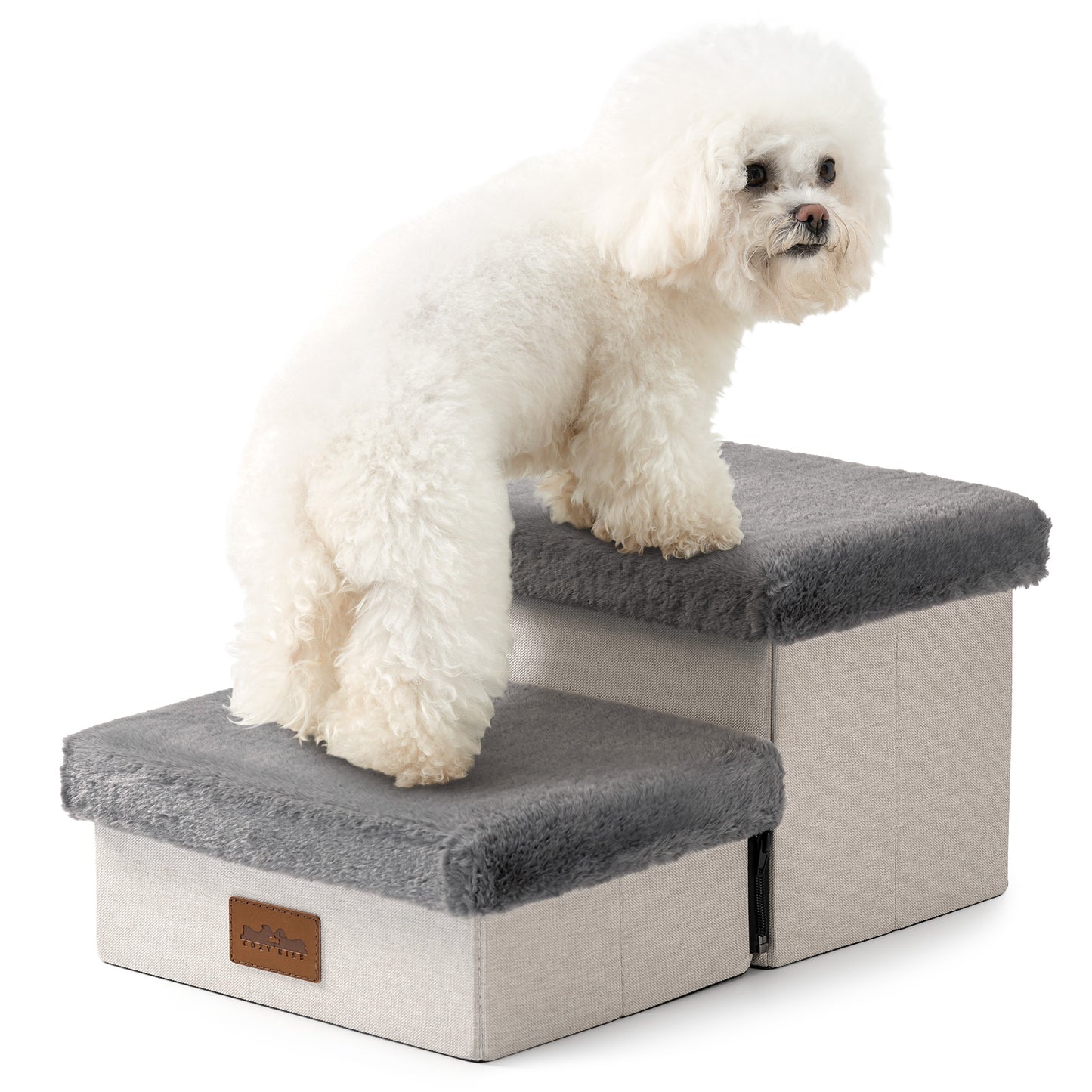 Storage Pet Stairs with Faux Fur 2-Step