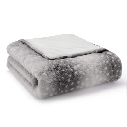Grey Deer Print Faux Fur Blanket