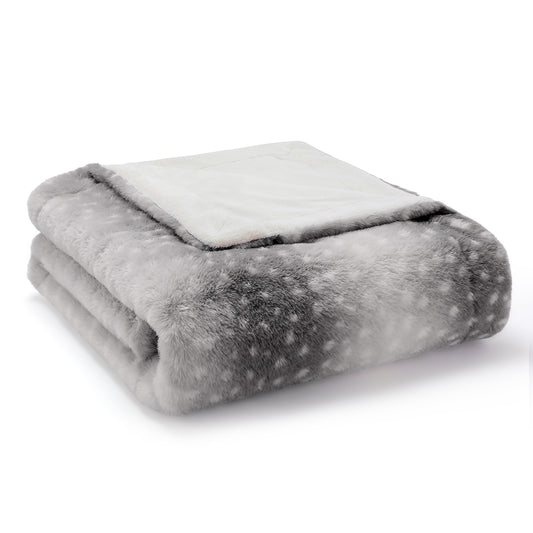 Grey Deer Print Faux Fur Blanket