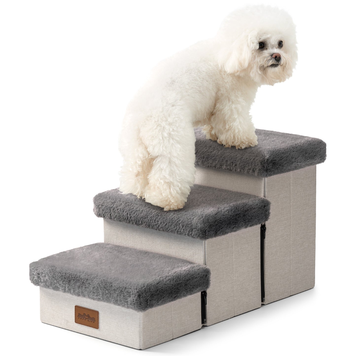 Storage Pet Stairs with Faux Fur 3-Step