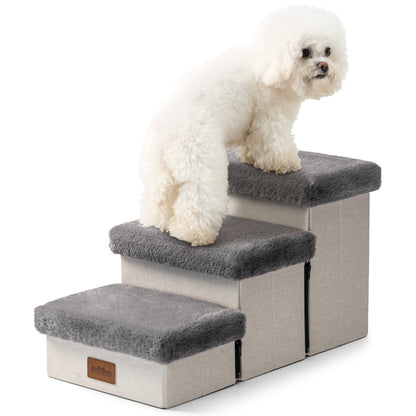 Storage Pet Stairs with Faux Fur 3-Step