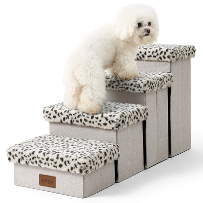 Storage Pet Stairs with Faux Fur 4-Step