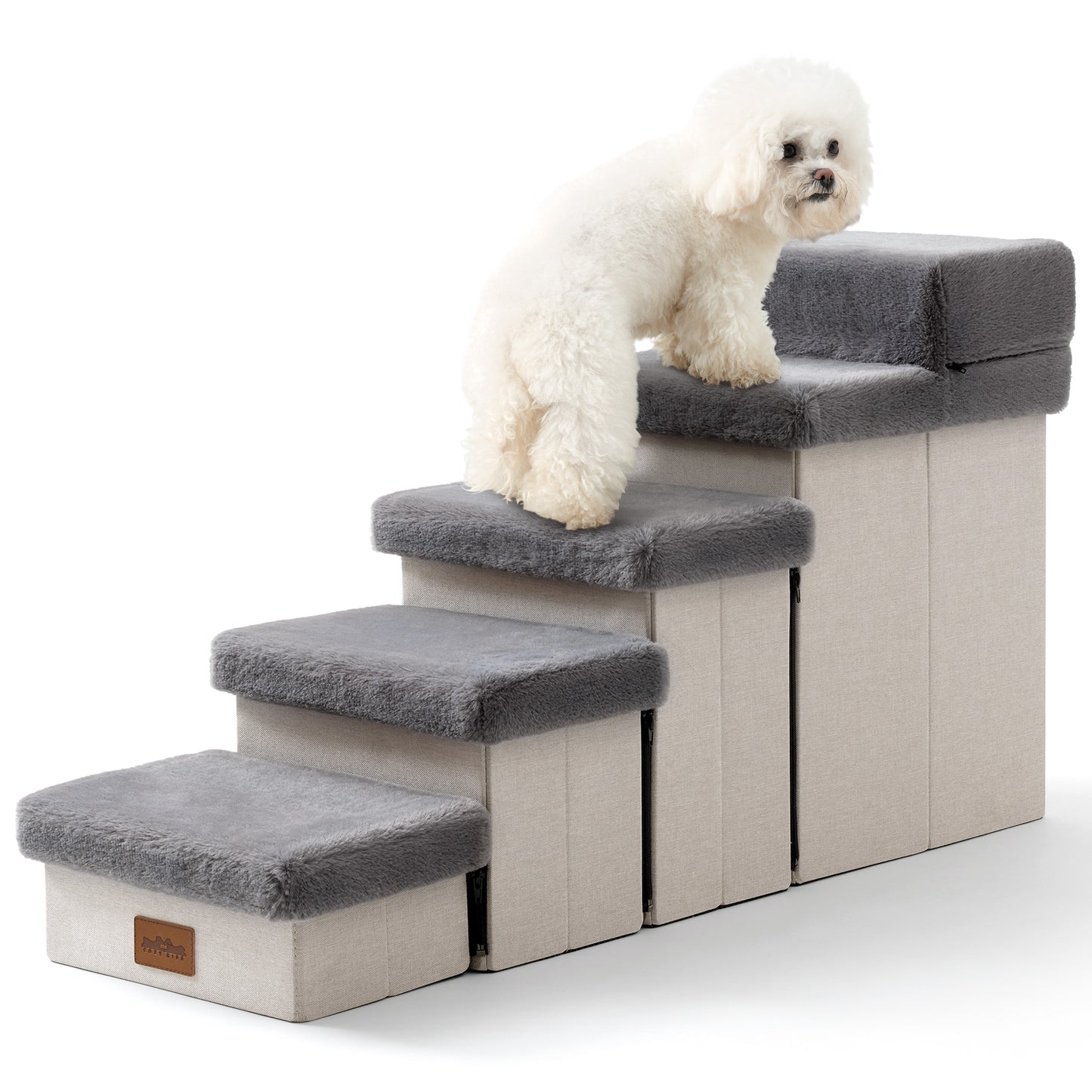 Storage Pet Stairs with Faux Fur 5-Step