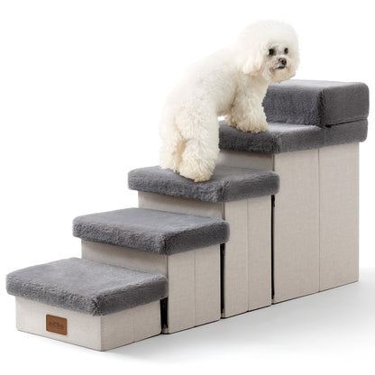 Storage Pet Stairs with Faux Fur 5-Step