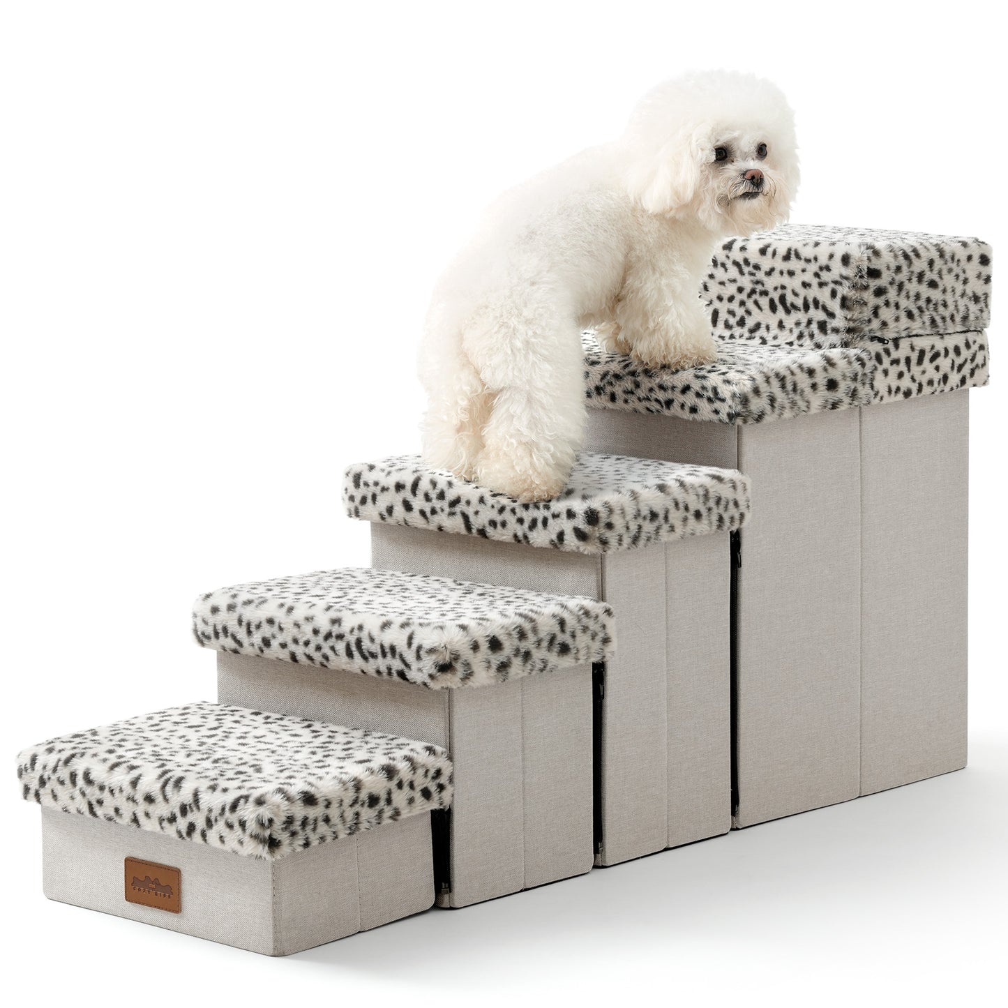 Storage Pet Stairs with Faux Fur 5-Step