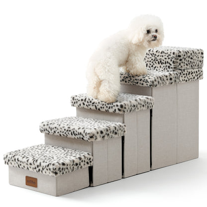 Storage Pet Stairs with Faux Fur 5-Step