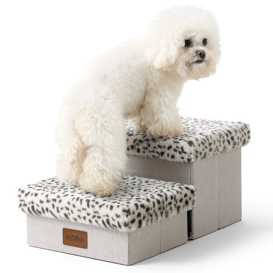 Storage Pet Stairs with Faux Fur 2-Step