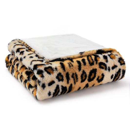 Brown Leopard Print Faux Fur Blanket