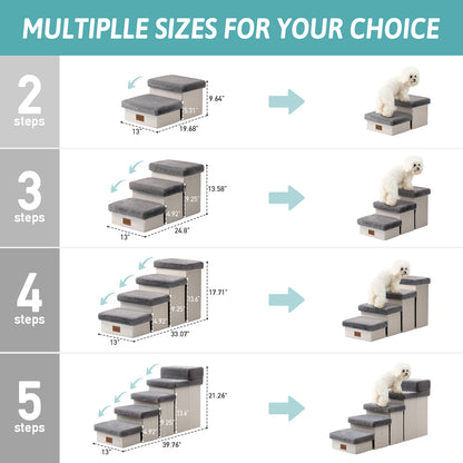 Storage Pet Stairs with Faux Fur 3-Step