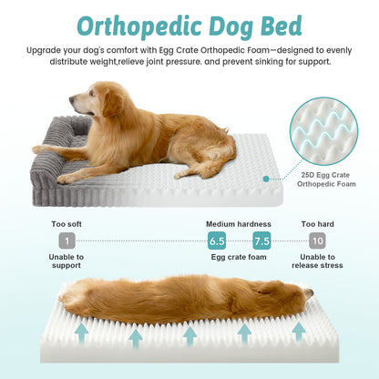 L-Shape Striped Faux Fur Orthopedic Foam Dog Bed