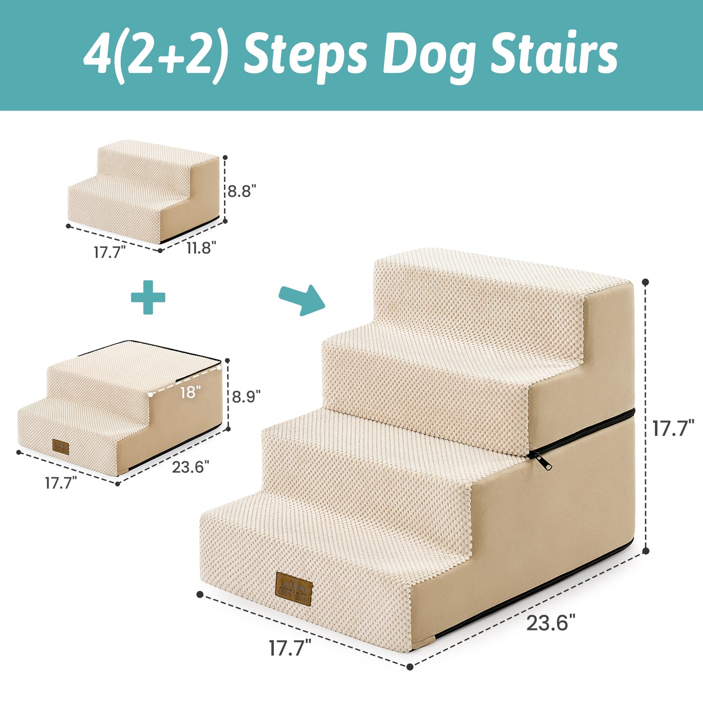 Foam Pet Stairs with Removable Right-Angle Design 4-step