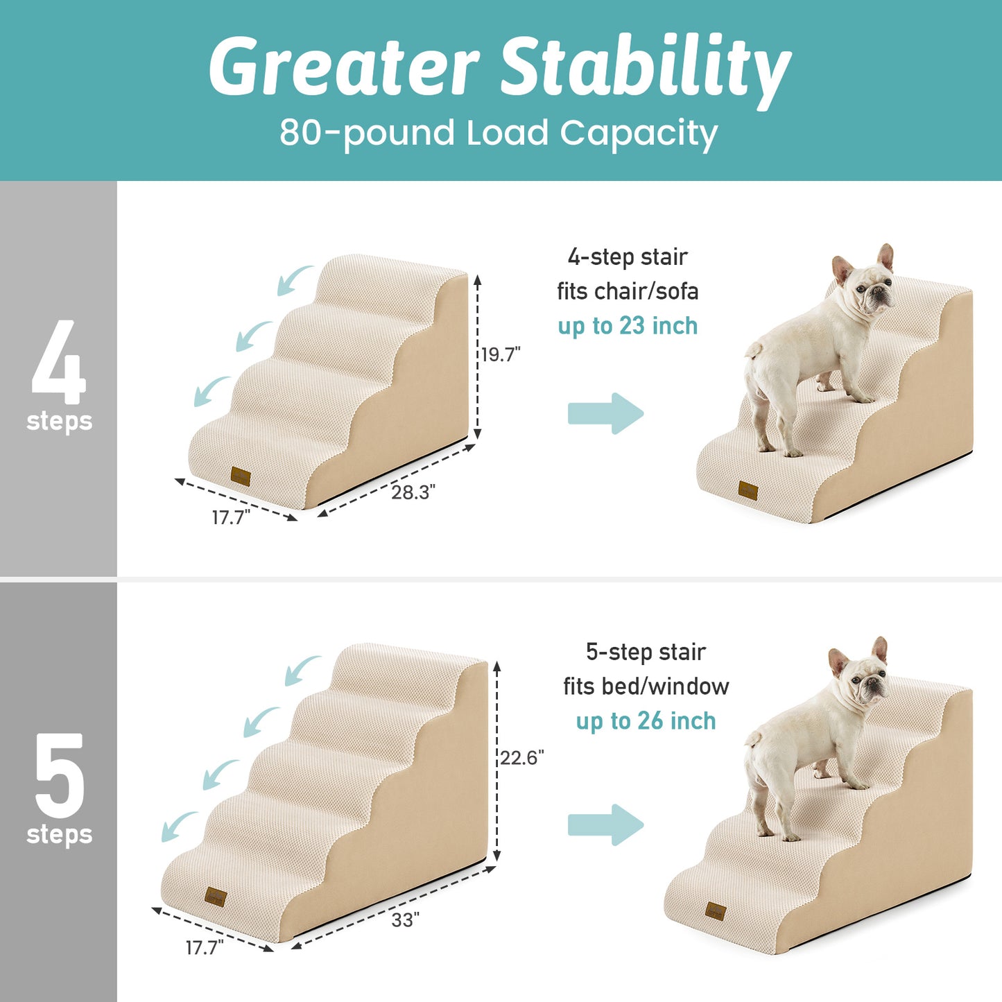 Low-Height Curved Foam Pet Stairs 4-Step